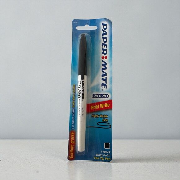 Papermate 20/20 Bold Write Felt Tip Pen Black Bold Point Highly Visible Line New - Picture 1 of 8